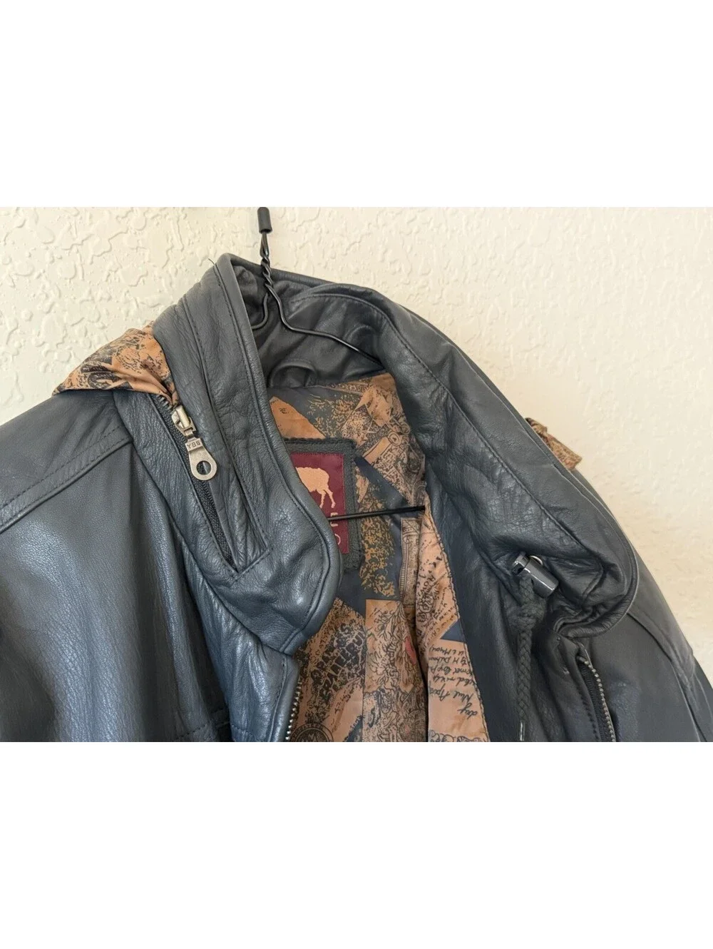 True Breed Men’s XL Black Genuine Leather Bomber Jacket Vintage Zip Coat